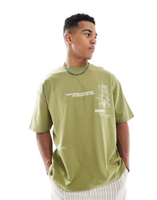 DESIGN Oversized T-shirt With Floral Graphic In Khaki