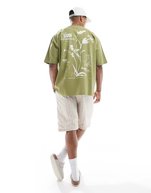 DESIGN oversized t-shirt with floral graphic in khaki
