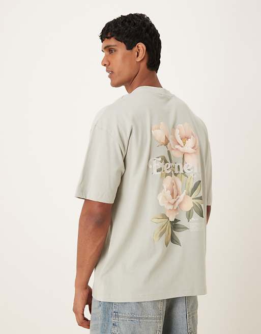 DESIGN oversized t-shirt with floral graphic in light grey