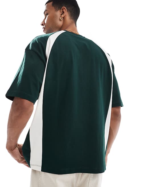 DESIGN Oversized T-shirt With Floral Sport Graphic And Contrast Panels In Dark Green