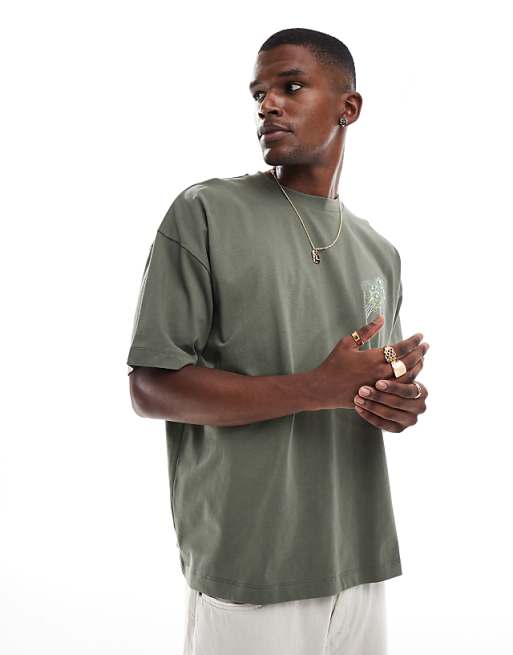 DESIGN Oversized T-shirt With Floral Street Graphic In Khaki