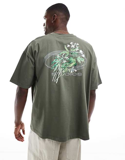 DESIGN Oversized T-shirt With Floral Street Graphic In Khaki