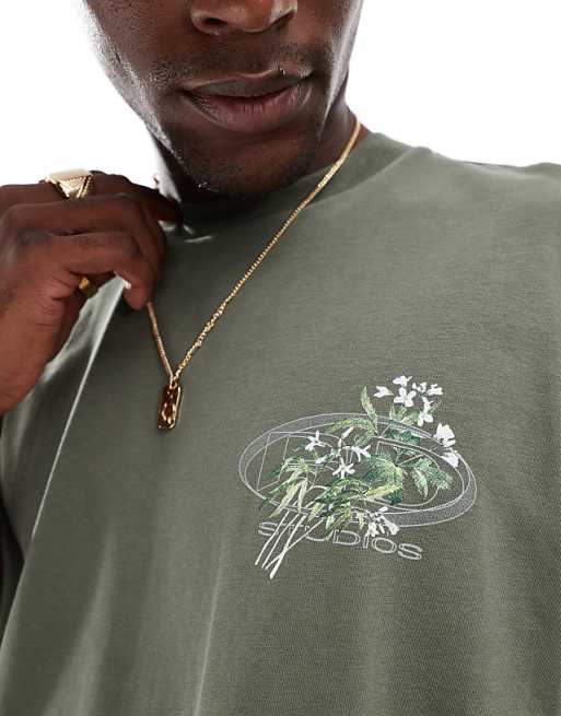 DESIGN Oversized T-shirt With Floral Street Graphic In Khaki
