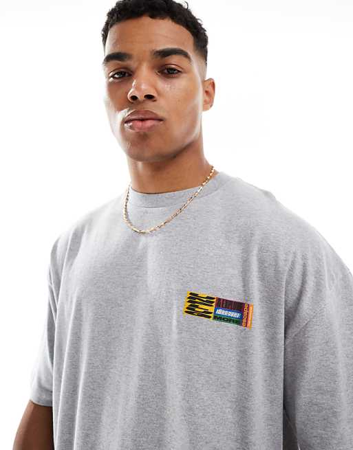 DESIGN Oversized T-shirt With Front And Back Print In Grey Marl