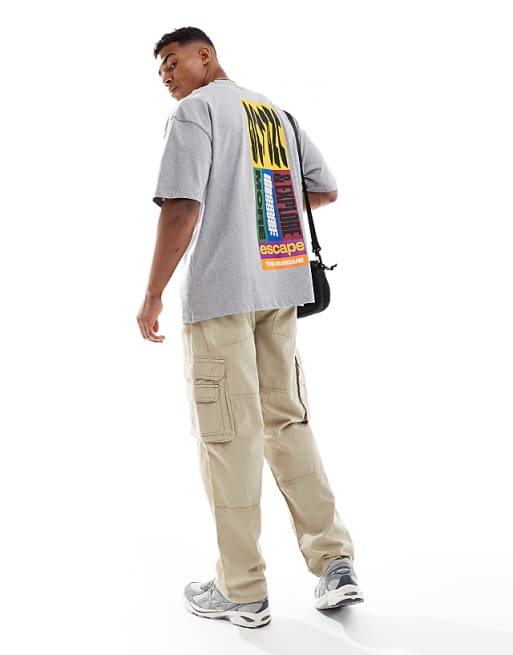 DESIGN Oversized T-shirt With Front And Back Print In Grey Marl