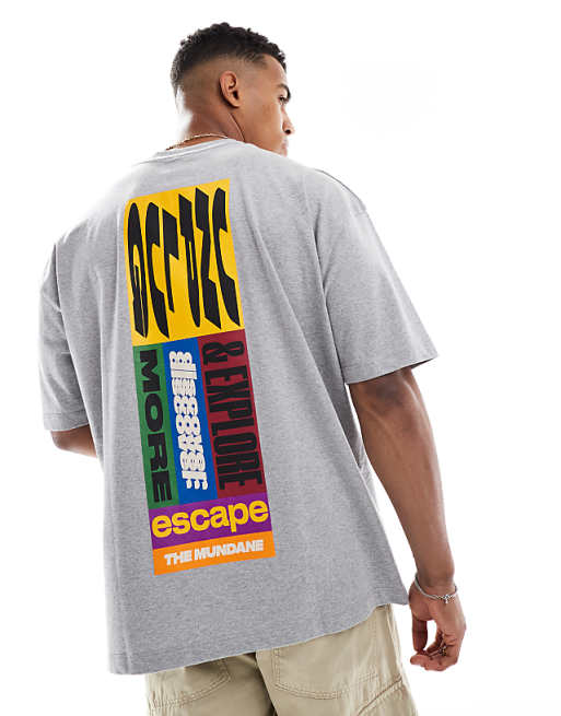 DESIGN oversized t-shirt with front and back print in grey marl