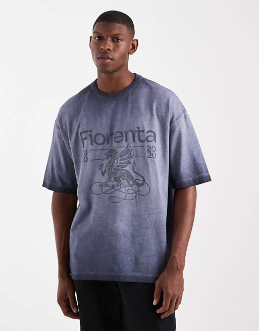 DESIGN oversized t-shirt with front chest graphic in washed blue