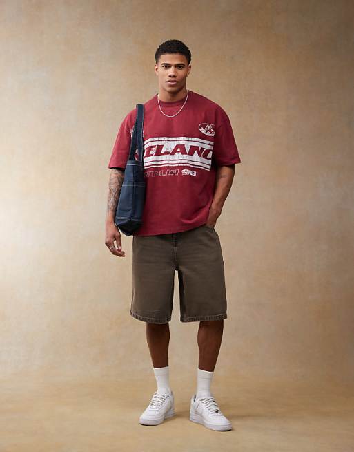 DESIGN Oversized T-shirt With Front Chest Print In Burgundy