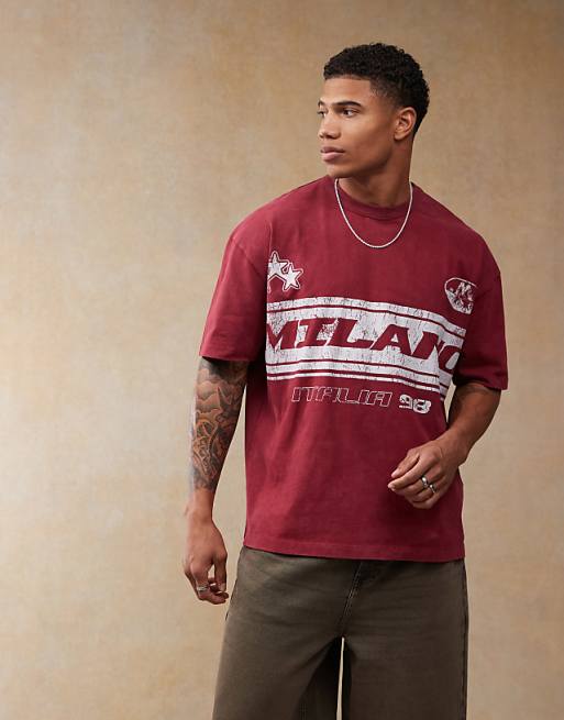 DESIGN Oversized T-shirt With Front Chest Print In Burgundy