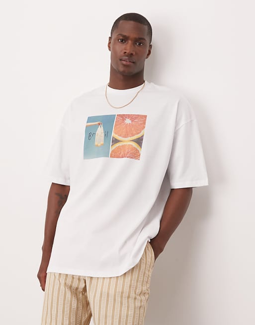 DESIGN Oversized T-shirt With Front Chest Print In White