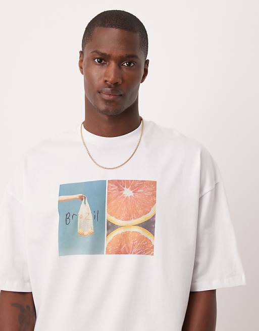 DESIGN oversized t-shirt with front chest print in white