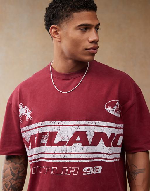 DESIGN oversized t-shirt with front chest print in burgundy