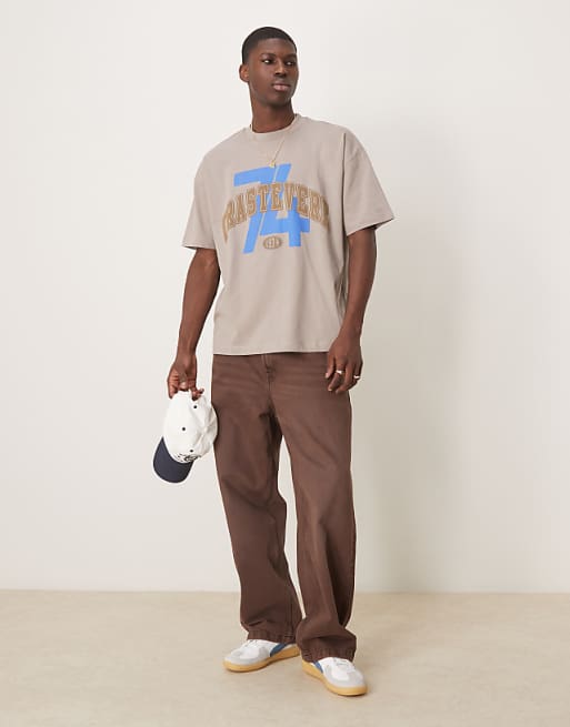 DESIGN Oversized T-shirt With Front City Graphic In Brown