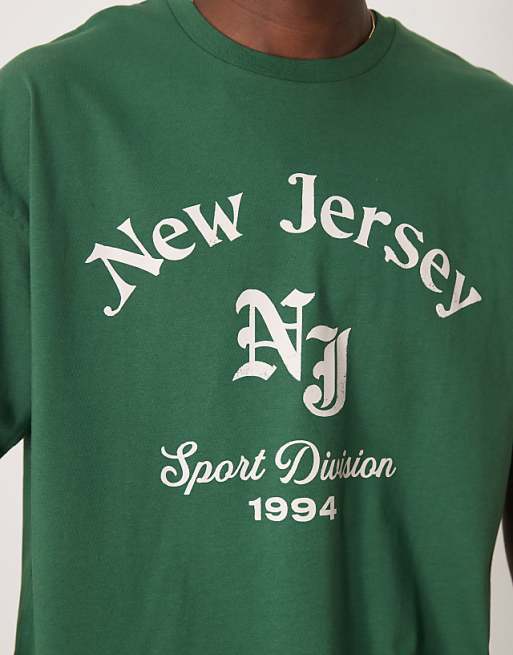DESIGN Oversized T-shirt With Front City Graphic In Dark Green