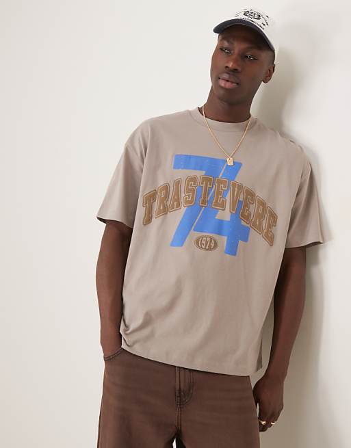 DESIGN oversized t-shirt with front city graphic in brown