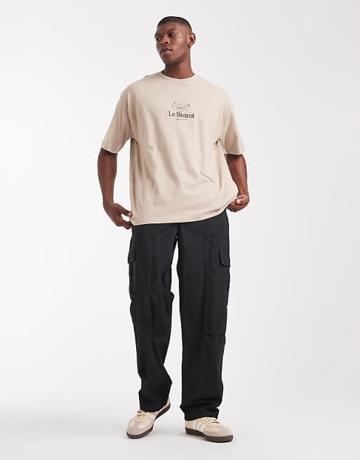 DESIGN Oversized T-shirt With Front Embroidery In Stone