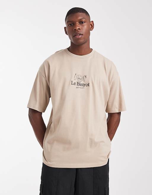 DESIGN oversized t-shirt with front embroidery in stone