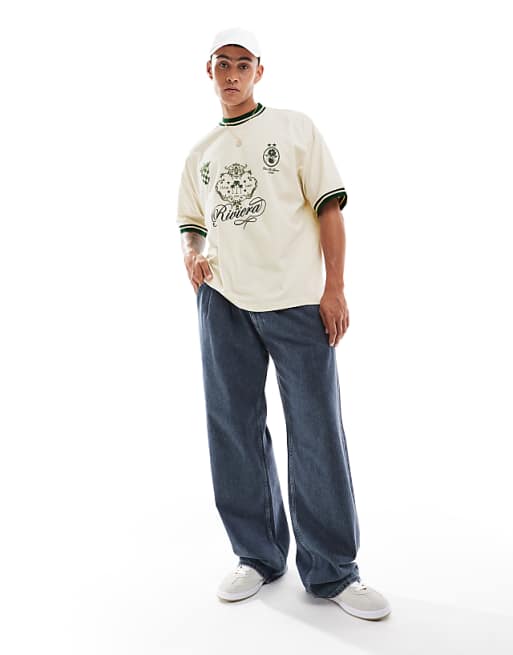 DESIGN Oversized T-shirt With Front Print In Off White