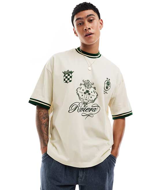 DESIGN Oversized T-shirt With Front Print In Off White