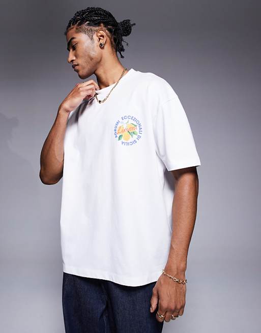 DESIGN Oversized T-shirt With Fruit Graphic In White