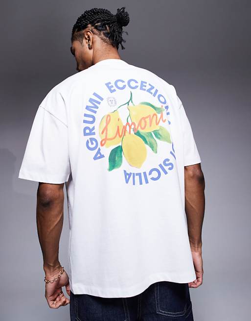 DESIGN oversized t-shirt with fruit graphic in white