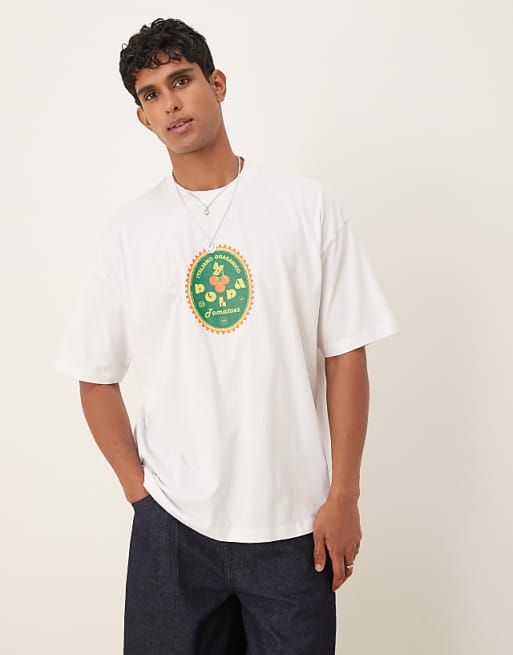 DESIGN oversized t-shirt with fruit print in white
