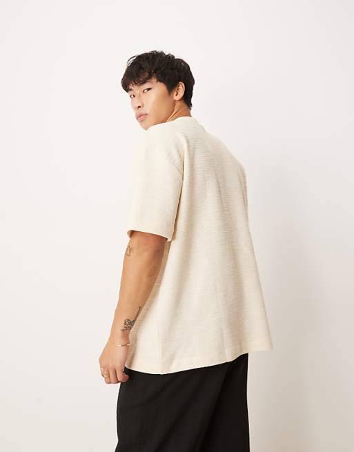 DESIGN Oversized T-shirt With Henley Neck In Cream Boucle