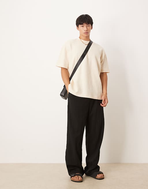 DESIGN Oversized T-shirt With Henley Neck In Cream Boucle