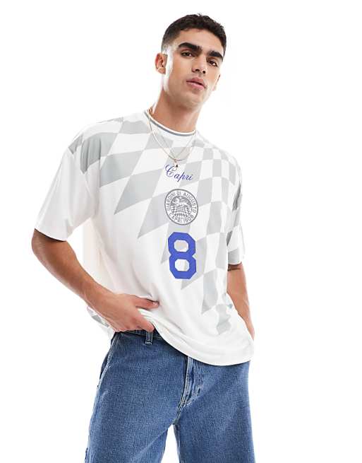 DESIGN oversized t-shirt with high build sports graphic in printed sports fabric