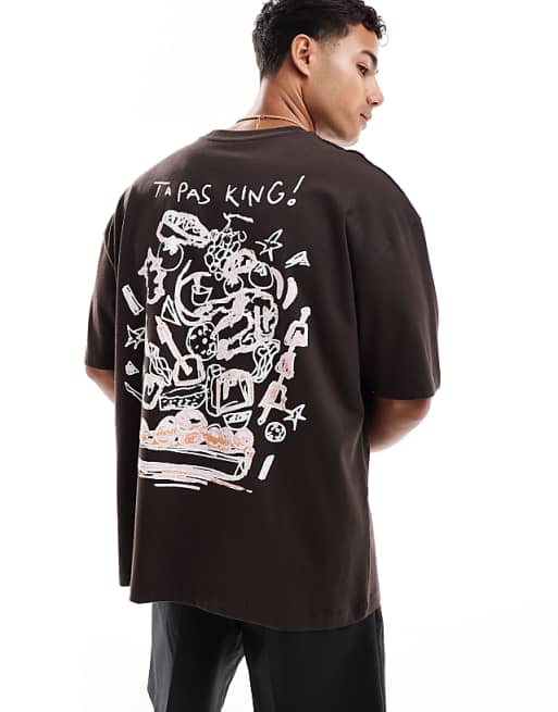DESIGN oversized t-shirt with high summer graphic in dark brown