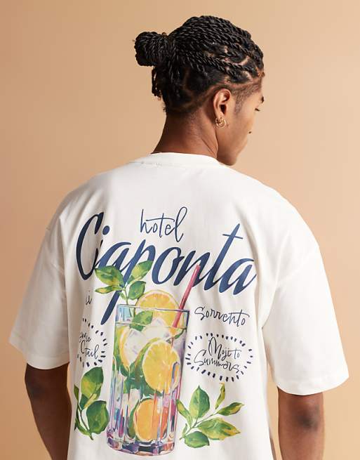 DESIGN oversized t-shirt with high summer graphic in off white