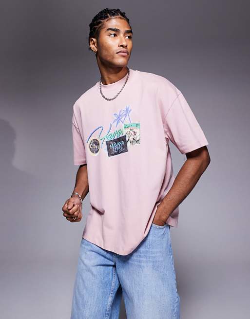 DESIGN oversized t-shirt with high summer graphic in light pink