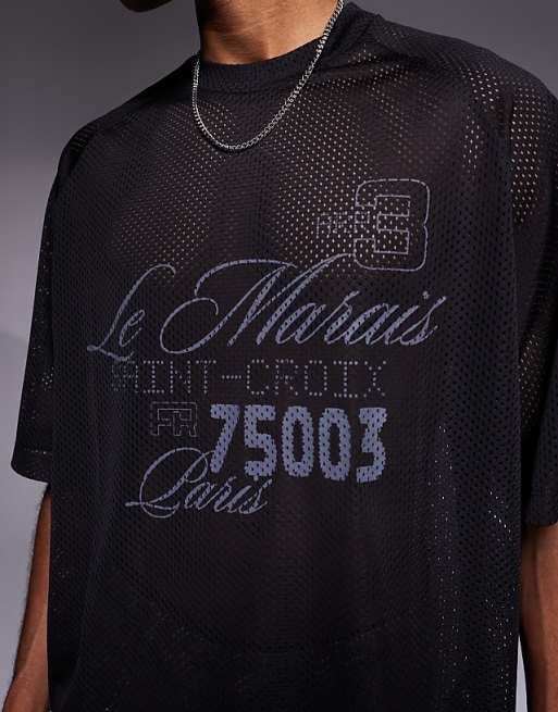 DESIGN Oversized T-shirt With Le Marais Graphic In Black Airtex