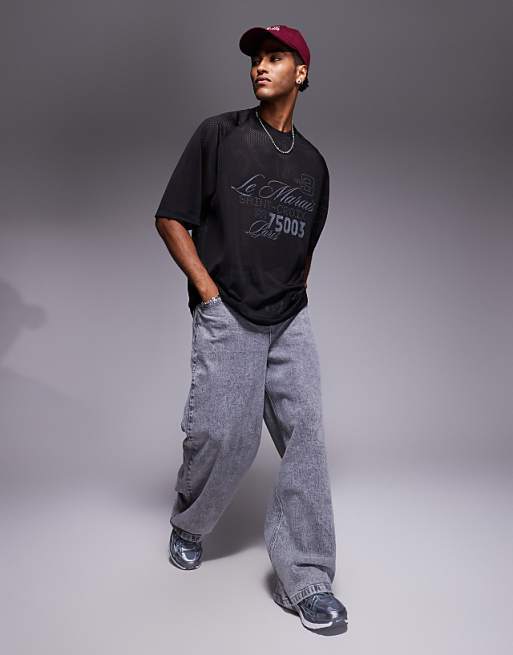 DESIGN Oversized T-shirt With Le Marais Graphic In Black Airtex