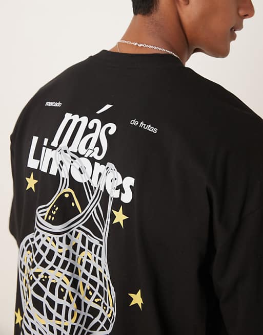 DESIGN Oversized T-shirt With Lemon Print In Black