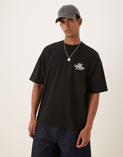DESIGN Oversized T-shirt With Lemon Print In Black