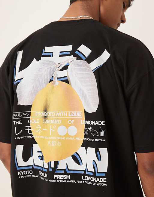 DESIGN Oversized T-shirt With Lemon Print In Black