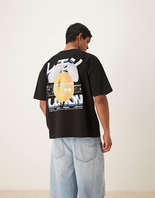 DESIGN oversized t-shirt with lemon print in black