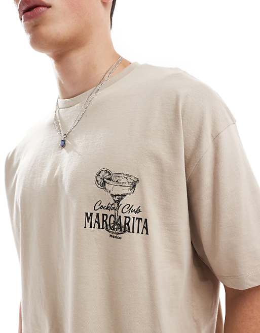 DESIGN Oversized T-shirt With Margarita Graphic In Beige