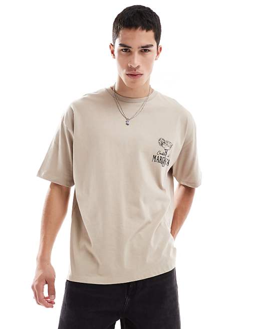 DESIGN Oversized T-shirt With Margarita Graphic In Beige