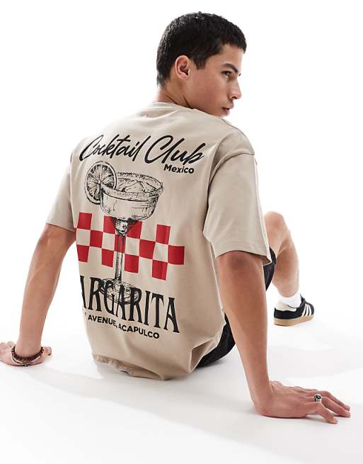 DESIGN oversized t-shirt with margarita graphic in beige