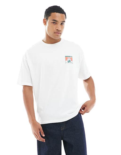 DESIGN Oversized T-shirt With Mountain Graphic In White