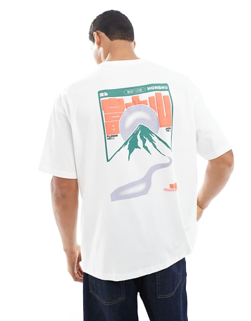DESIGN oversized t-shirt with mountain graphic in white