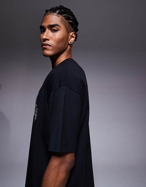 DESIGN Oversized T-shirt With Multi-placement Graphic In Black