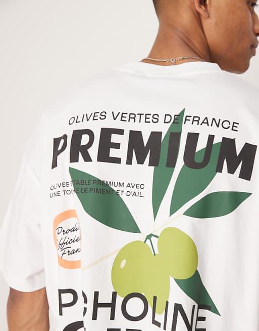 DESIGN Oversized T-shirt With Olive Graphic In White