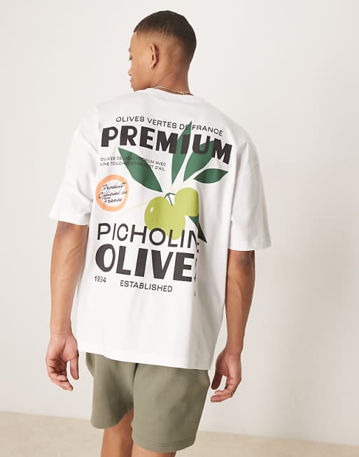 DESIGN Oversized T-shirt With Olive Graphic In White
