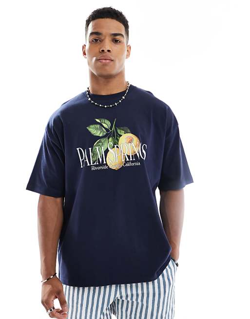 DESIGN Oversized T-shirt With Palm Springs Graphic In Navy