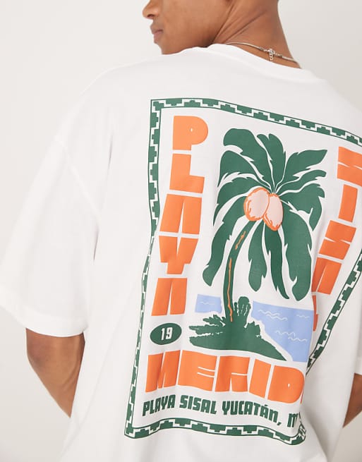 DESIGN Oversized T-shirt With Palm Tree Graphic In White