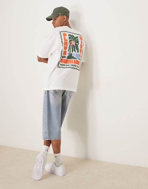 DESIGN Oversized T-shirt With Palm Tree Graphic In White