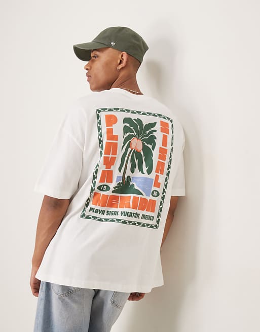 DESIGN oversized t-shirt with palm tree graphic in white